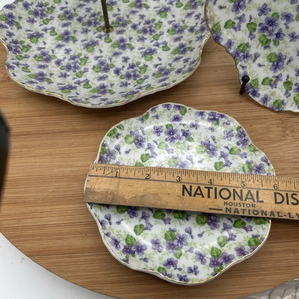 Lefton China Violet Chintz 2 Tiered Serving Tray (Lunch & Bread/Butter‎ Plate) 4